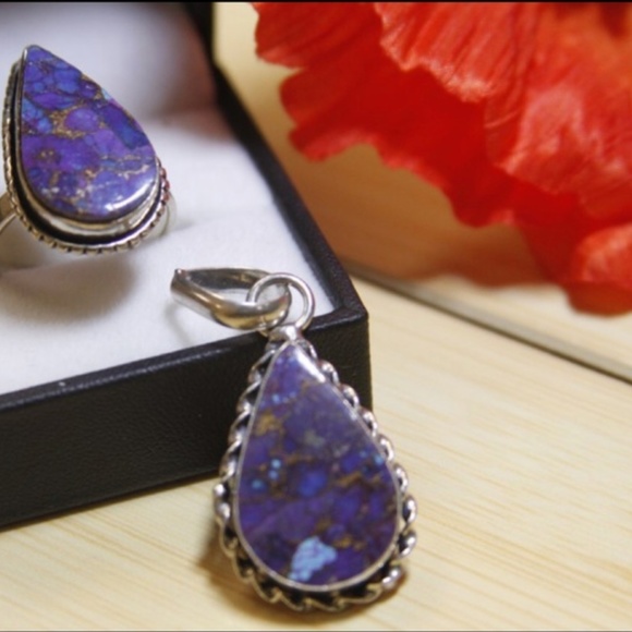 Beautiful Purple Copper Turquoise Ring&Pendant Set - Picture 1 of 8